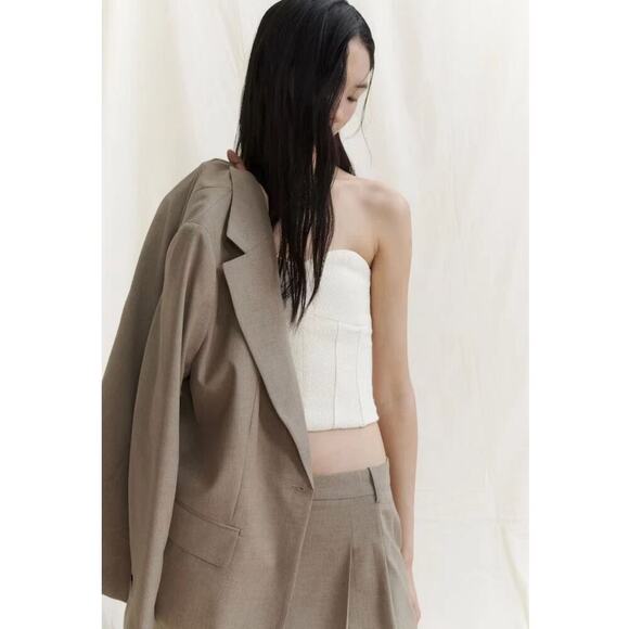 H&M Bustier Lined Corset Cream Women Top Old Money Style Office Wear Casual S - Picture 2 of 10